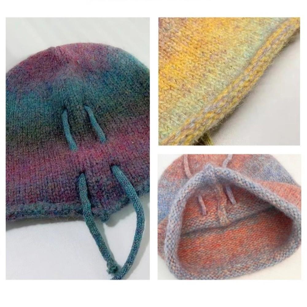 Gradient Color Beanies Skullies Knitted Drawstring Slouch Hat Fashion Bonnet Hat