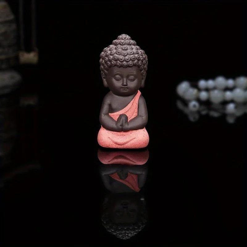 Ceramic Tea Pet Ornaments Buddha Enlightened Statue Mini Monk Figurines Fine Sand Little Monks Tea Pet Furnishing Red