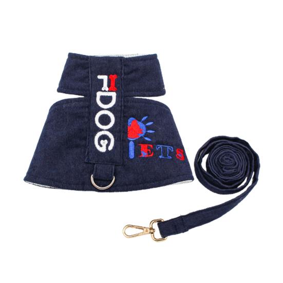 

1 комплект поводка для домашних животных, удобный регулируемый набор, мягкий поводок для собак с вышивкой алфавита для щенков, нагрудный ремень для собак темно-синий