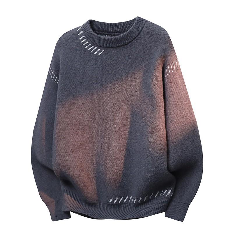 Unisex Knit Sweater Round Neck Long Sleeve Thick Casual Pullover Youth Loose Fit Rabbit Hair Blend