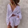 Loose Long Sleeve Shirt and Shorts Set Loose Long Sleeve Shirt Shorts Suit