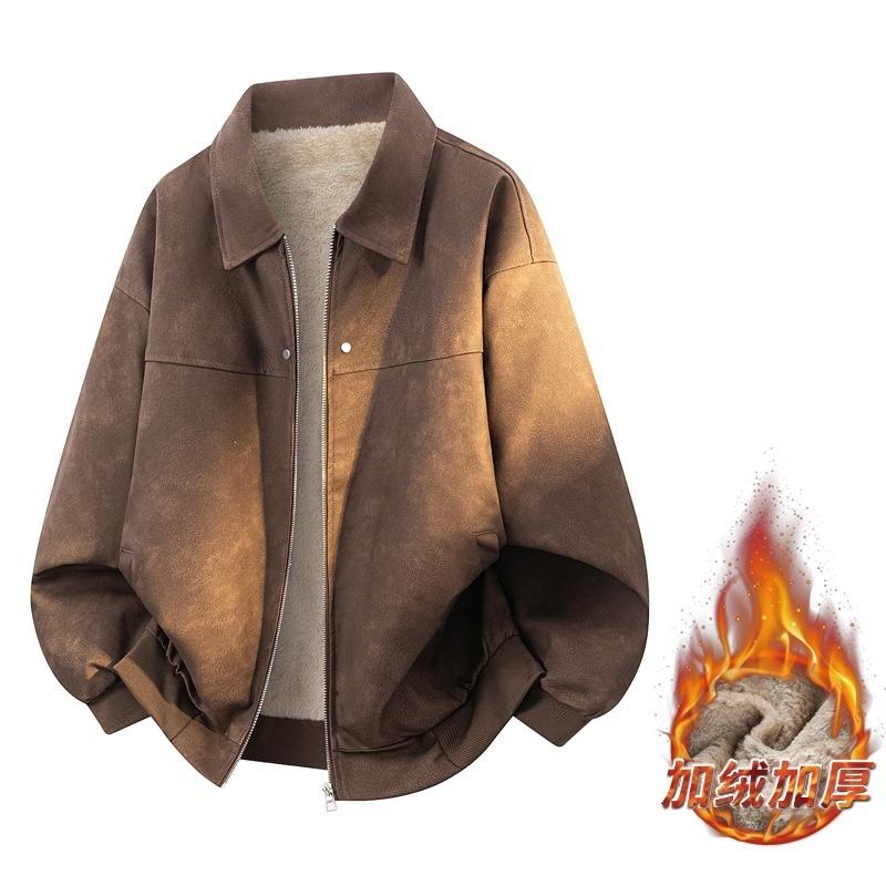 Autumn and winter jacket men's new ruffian handsome trendy brand American lapel pu leather jacket velvet men's top coat