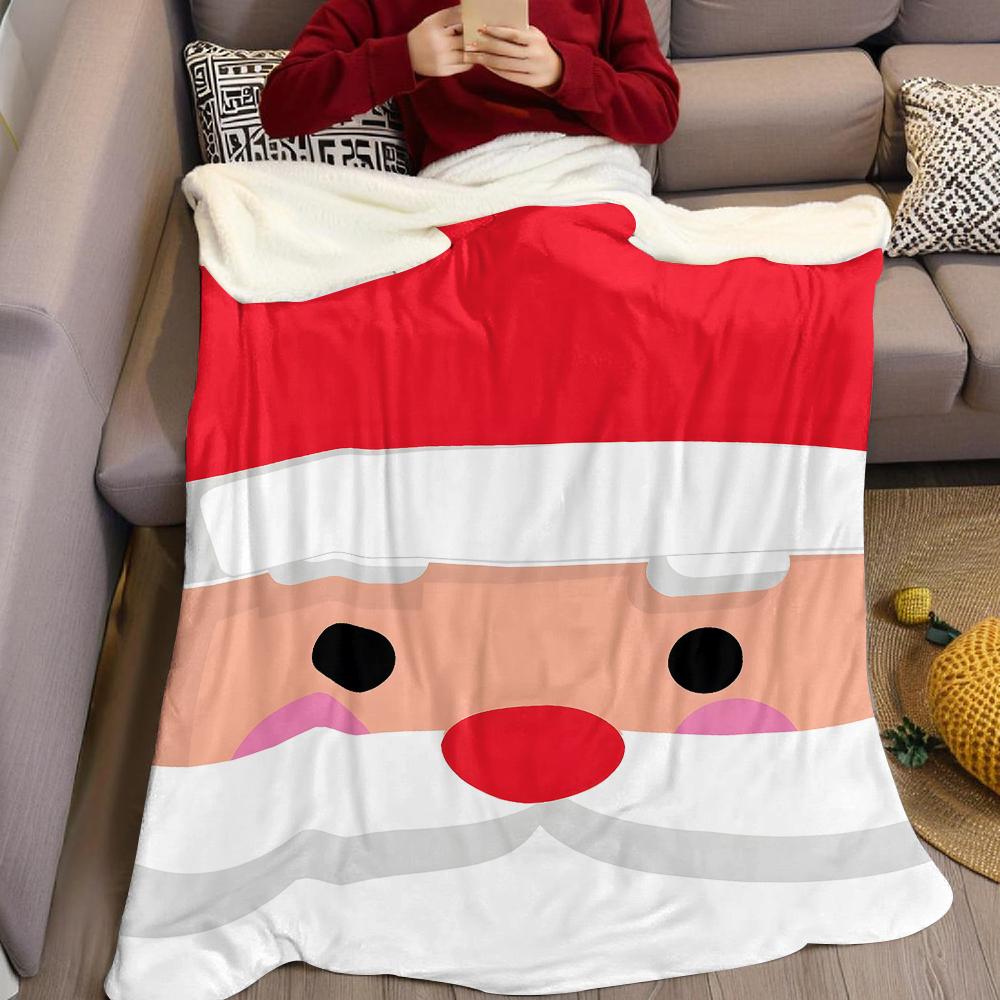 Cute Santa Face Flannel Blanket Warm Soft Halloween Christmas Couch Warm Cozy Decorative Decor Gift for All Season