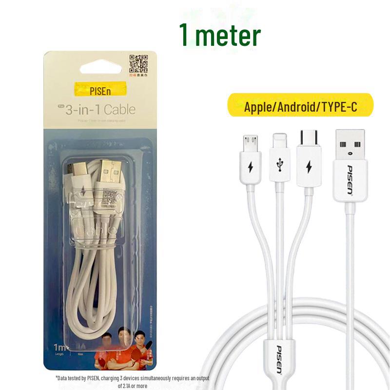 PISEN Aluminum Alloy 3-in-1 Braided Data Cable for Apple, Android, Type-C Devices