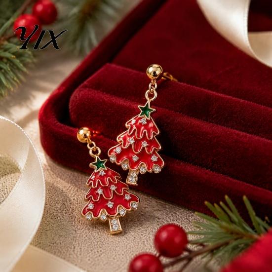 Holiday Rhinestone Jewelry 1 Pair Christmas Earrings for Women, Xmas Tree Dangle Party Accessories Stud Earrings, Sparkling Festival Seasonal