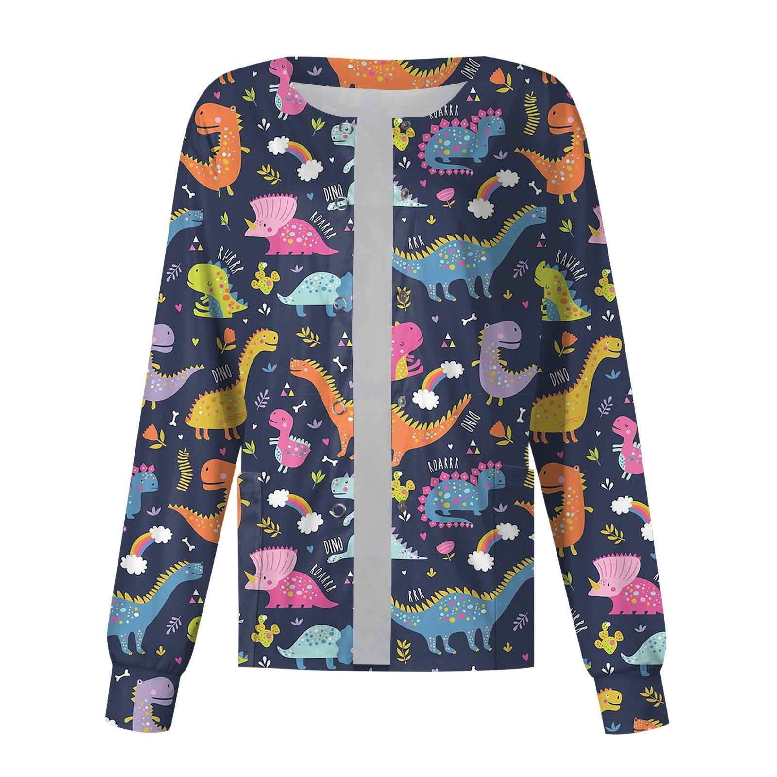 

Женский однобортный защитный комбинезон с длинным рукавом и рисунком динозавра, карманный рабочий воротник-стойка, кардиган, куртка, топ XXL фиолетовый