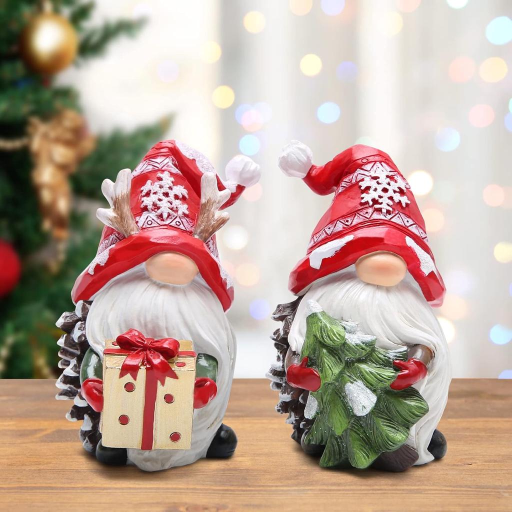 Hodao Christmas Resin Gnomes Handmade Christmas Resin Gnomes Holiday Present, Winter Table Christmas Tree Decorations Indoor and Display On Mantel or