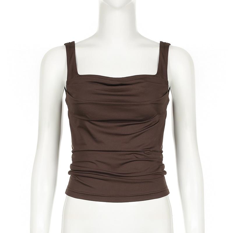 New Women Tops Summer Solid Sexy Tank Top Backless  Casual Slim Camisole Sleeveless Fashion Folds Vest Lady Clothing