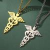 Dawapara Caduceus Necklace Archangel Wings Healing Medical Symbol Pendant Asclepius Protection Amulet Stainless Steel Jewelry