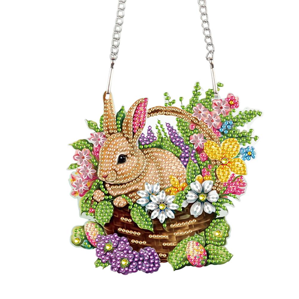 Special Shape Easter Rabbit Wreath Rhinestone Diamond Art Pendants Diamond Painting Hanging Pendant for Garden Window Decor
