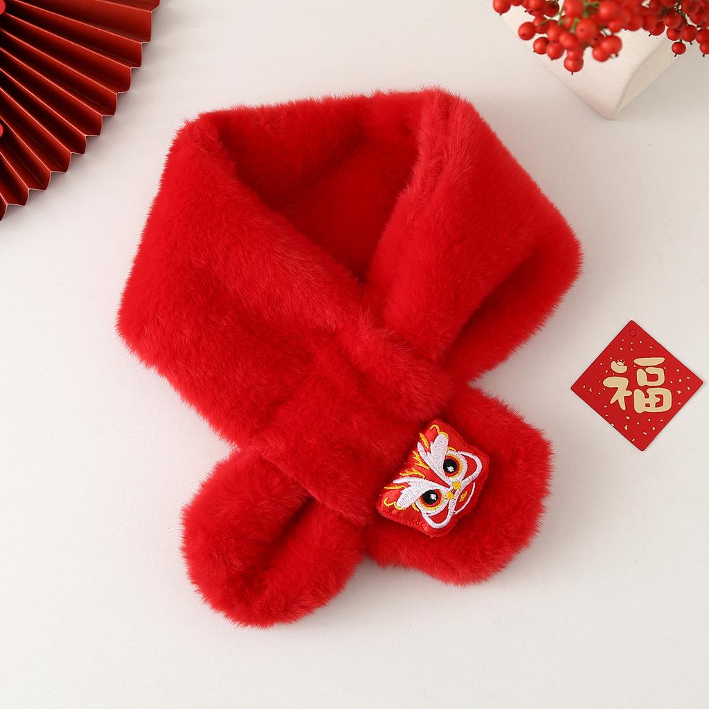 Autumn Winter Children's Scarf Chinese Style Zodiac Animals Red Scarf Cartoon Pony Plush Neck Warm Scarves New Year Gift