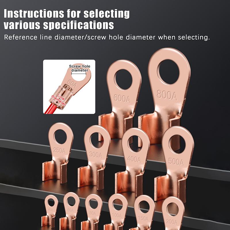 Pure Crimp Cable Lug 10-400A Wire Terminal Battery Connector Auto Wiring Terminal M5/M6/M8/M10/M12 Durable Electrical Connectors