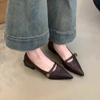 Vintage Low-heeled Shoes Women's Shoes 2025 Spring and Summer New Fashion Gold Buckle Pointed Thick-heeled Small Leather Shoes