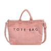 Women's 2025 Fashionable Corduroy Tote Bag with Letter Embroidery - Trendy Single Shoulder Handbag
