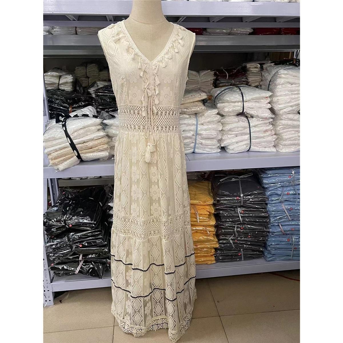 

Женское длинное кружевное платье без рукавов с V-образным вырезом в стиле бохо XL абрикосовый