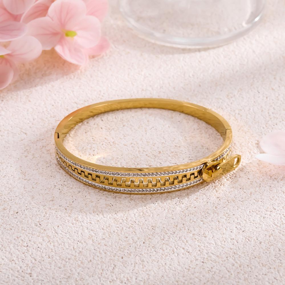 Vintage Crystal Bracelet Shiny Zip Titanium Steel Hand Chain Jewelry Zipper Bangle  Unisex