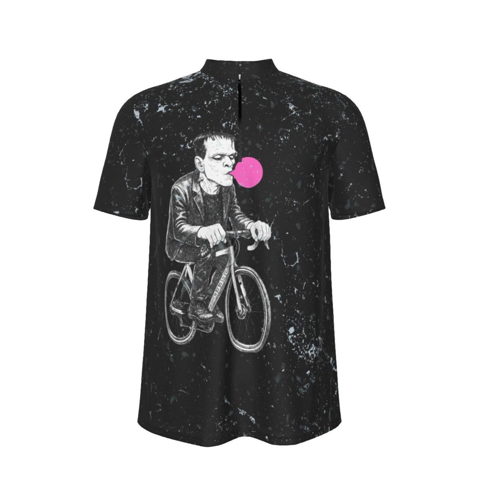FrankenRider Cycling Jersey - Funny Frankenstein Loose Fit MTB Shirt - Bubblegum Bike Art - Unisex S XL