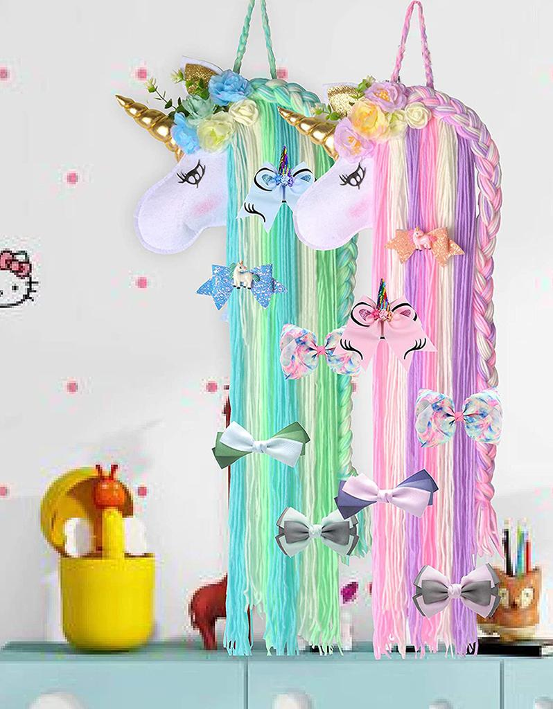 Colorful Unicorn Storage Hanging Rack INS Style Wind Chimes Girls Room Headwear Hair Clip Hairband Organizer Multiuse Home Decor