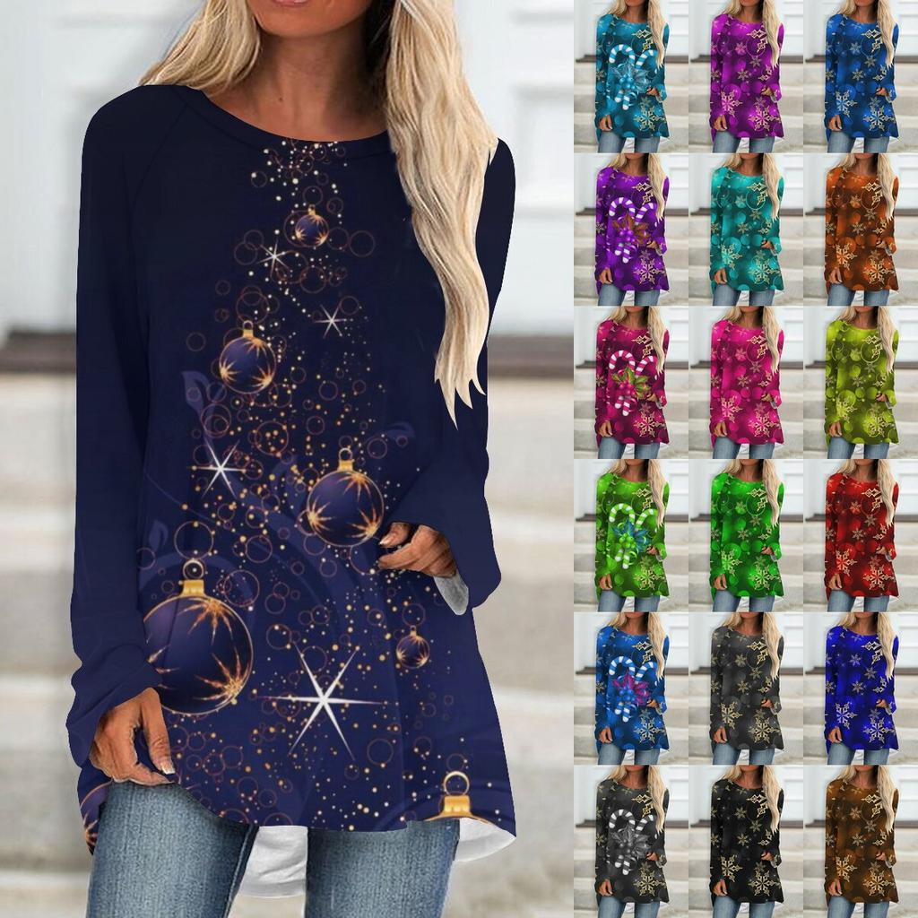 Round Neck 3D Printed Top Fashionable Casual Comfort Long Sleeved Women's T-shirts