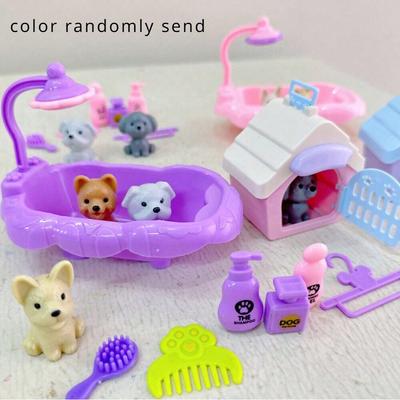 Niedlicher Hund Haustierkorb Familie Spielzeug Hund Puppen Set Käfig Spielzeug Szene Spielzeug Weihnachtsdekoration Erntedank Geschenke Farbe zufällig