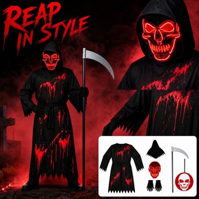 Halloween-Kostüm für Erwachsene mit schwarzem Umhang und Requisiten-Set für Party