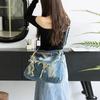 Washed Denim Women Shoulder Bag Large Capacity Student Zipper Messager Handbags