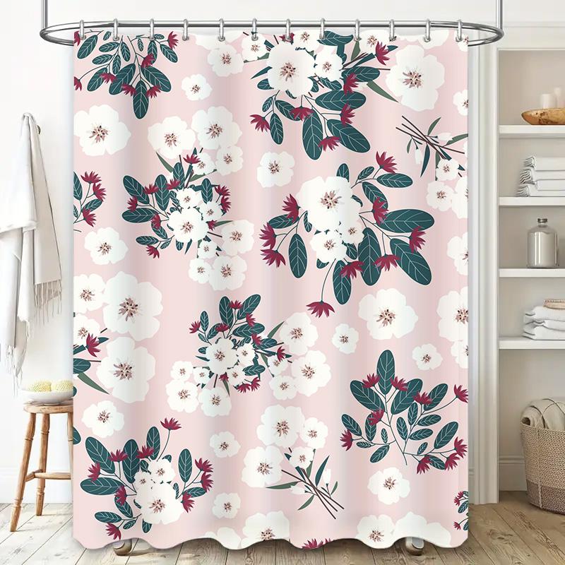 Delightful Floral Print Shower Curtain for Bathroom Decor Pink Red Green White Waterproof 180X180cm