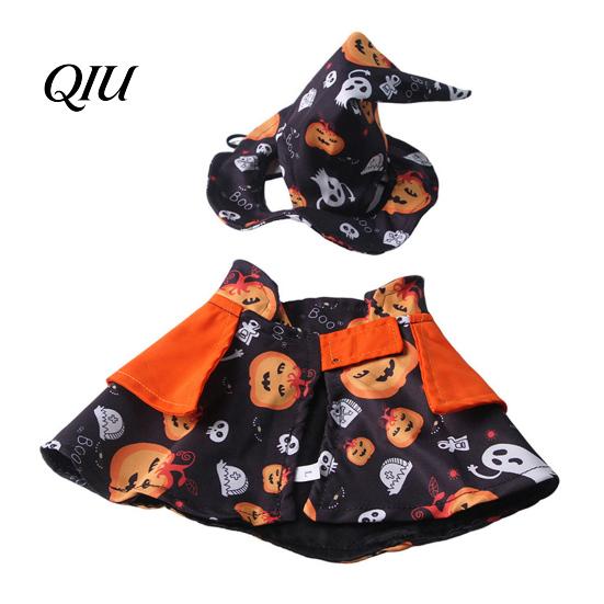 Ghost Themed Pet Outfit 1 Set Halloween Costume, Adjustable Wizard Hat And Cape, Cute Pumpkin Costume Prints, Fun for Small Dogs Cats Festive