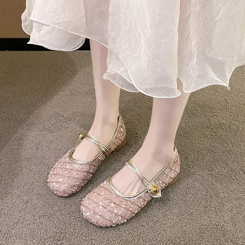 Flat Single Shoes Spring New Sequined Temperament Mary Jane Women's Shoes with Skirts Evening Shoes