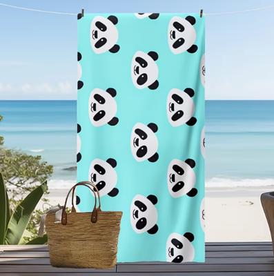 Serviette de plage imprimé panda mignon, Microfibre sans sable séchage rapide, Motif animal dessin animé, Douce absorbante pour l'été et la piscine