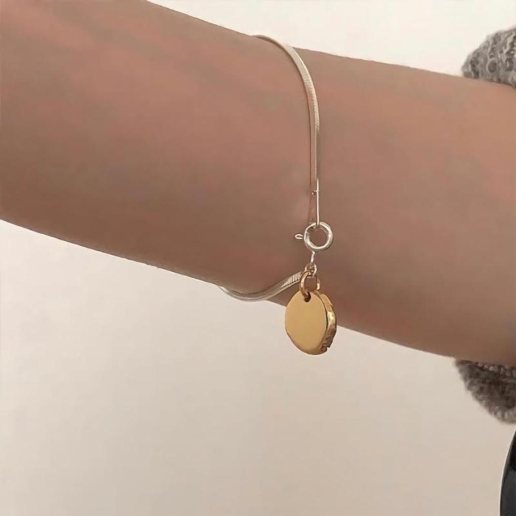 

Women s 925 Silver Round Pendant Snake Chain Bracelet Silver