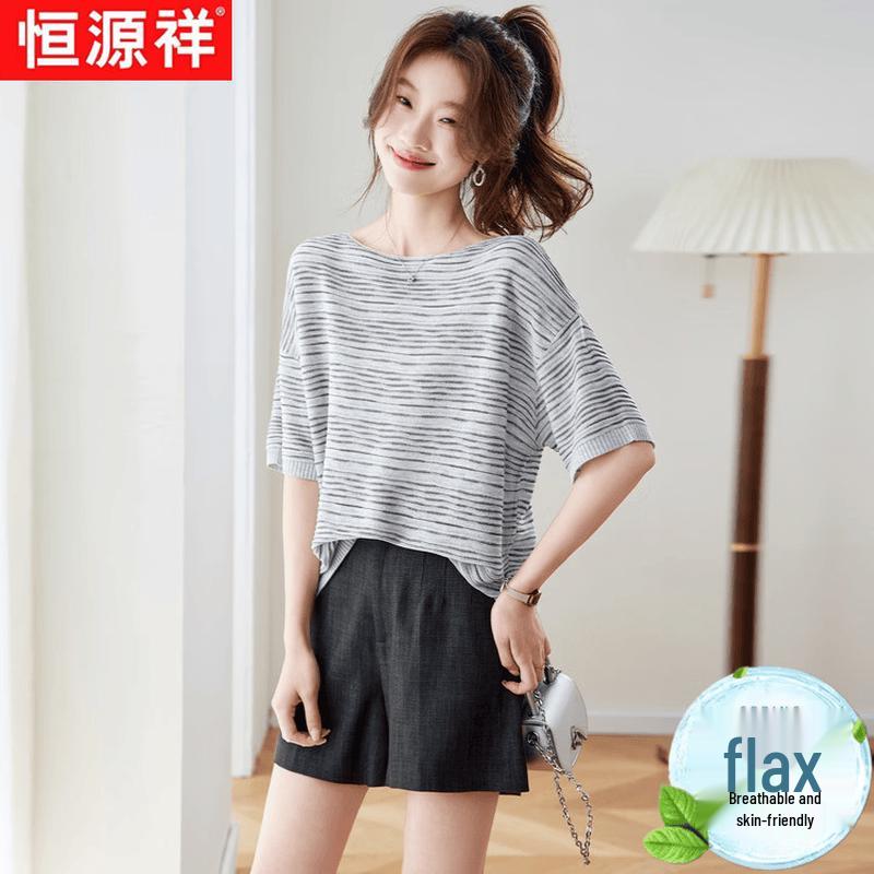 HangYuanXiang Women s Striped Round Neck Short Sleeve T-Shirt XL