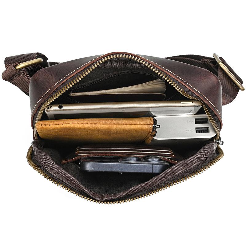 Men'S Genuine Leather Shoulder Bag Crazy Horse Leather Messenger Bag First Layer Cowhide Flip Shoulder Bag Casual Bag