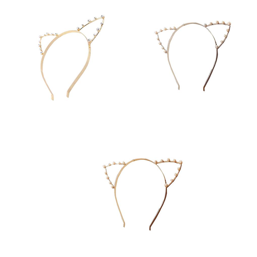 Alloy Cat Ear Headband Pearl Rinestone Hairband Headwear Costume Fancy Party