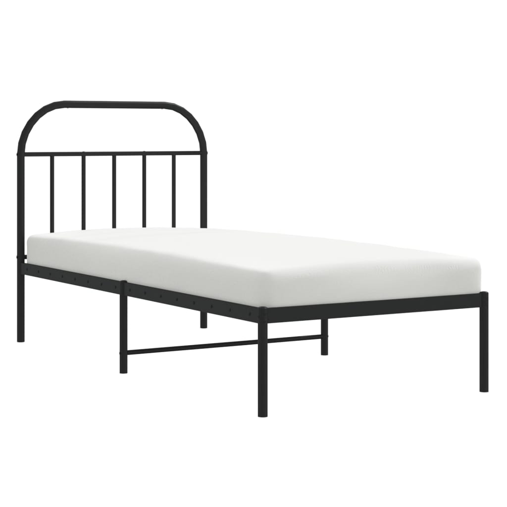 vidaXL Bed Frame with Headboard Metal Black 90x190 Cm