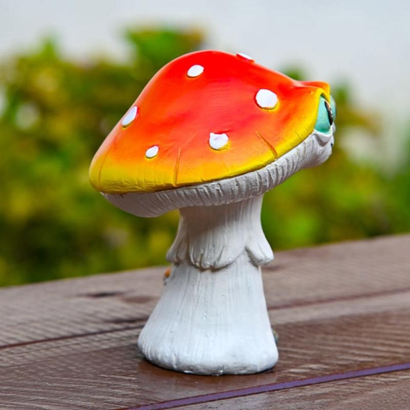 Handcrafts Green Eyed Mushroom Figurine Resins Miniature Ornament for Whimsically Tabletop and Garden Landscape Decors