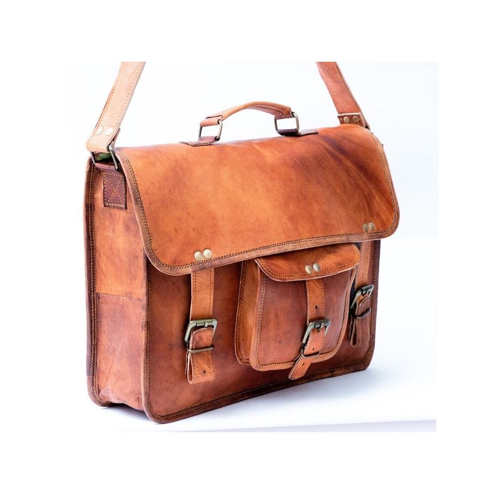 Nová hnědá brašna přes rameno kozí kůže Messenger Briefcase Laptop Vintage Bag