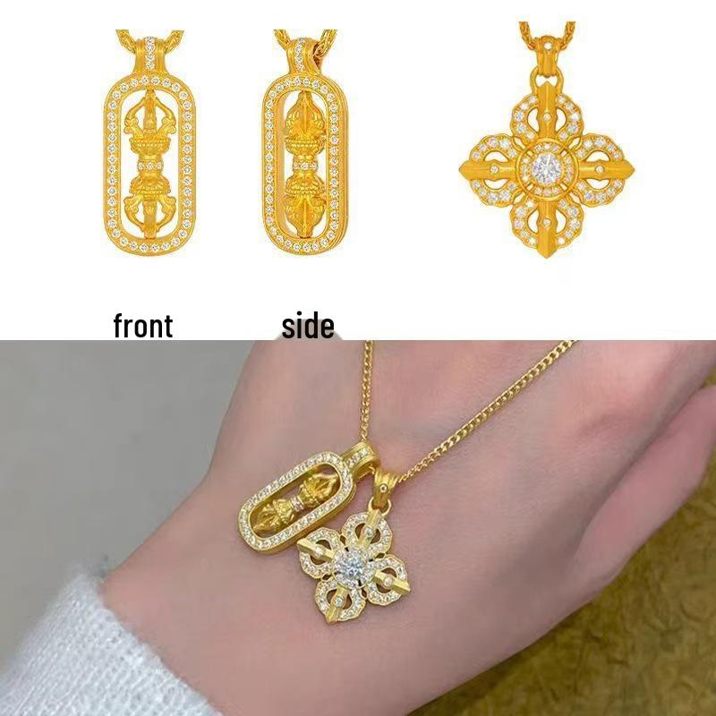 Gold Vajra Pendant Necklace with Diamond Accents - Perfect Gift for Her