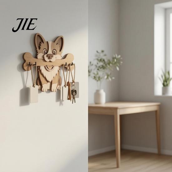 Decorazione Rustica Porta Chiavi da Parete in Legno, Gancio da Ingresso a Forma di Cane che Tiene un Osso, Organizer da Parete per Casa, Cucina, Corridoio,