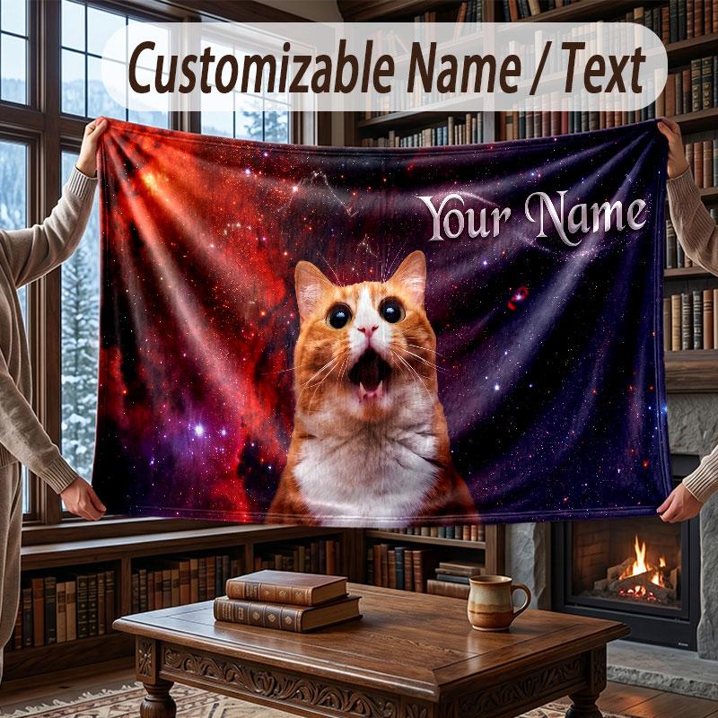 Cat Theme Throw Blanket Custom Name Text Personalized Blanket Soft Cozy Blanket for Home Sofa Bed