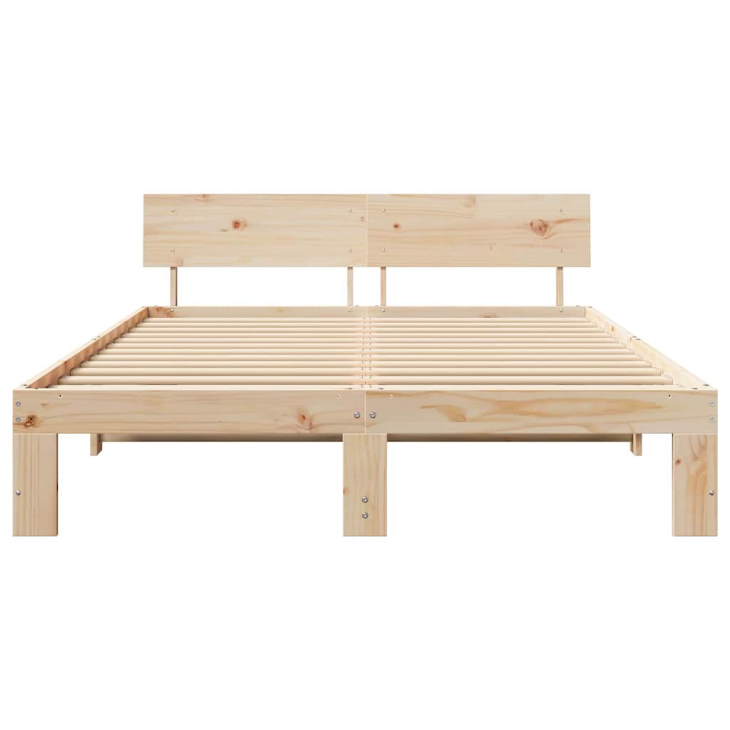 Natural Wooden Bed Frame with Headboard 140 x 200 cm Solid Pine Wood