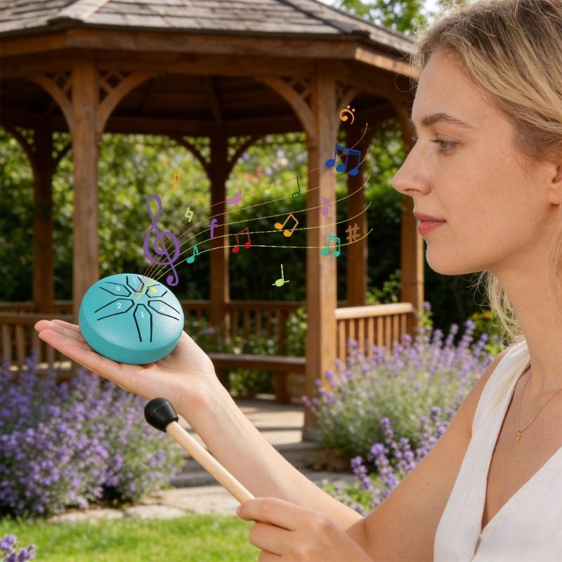 6 Note Mini Steel Tongue Drum 3 Inch Size Promoting Mindful Meditation Stress Relief And Yoga Crafted From Durable Steel