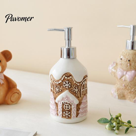 Christmas Soap Dispenser Ceramic Dispenser, Gingerbread Man House Bear Liquid Hand Container Container, Refillable Shower Gel Lotion Bottle