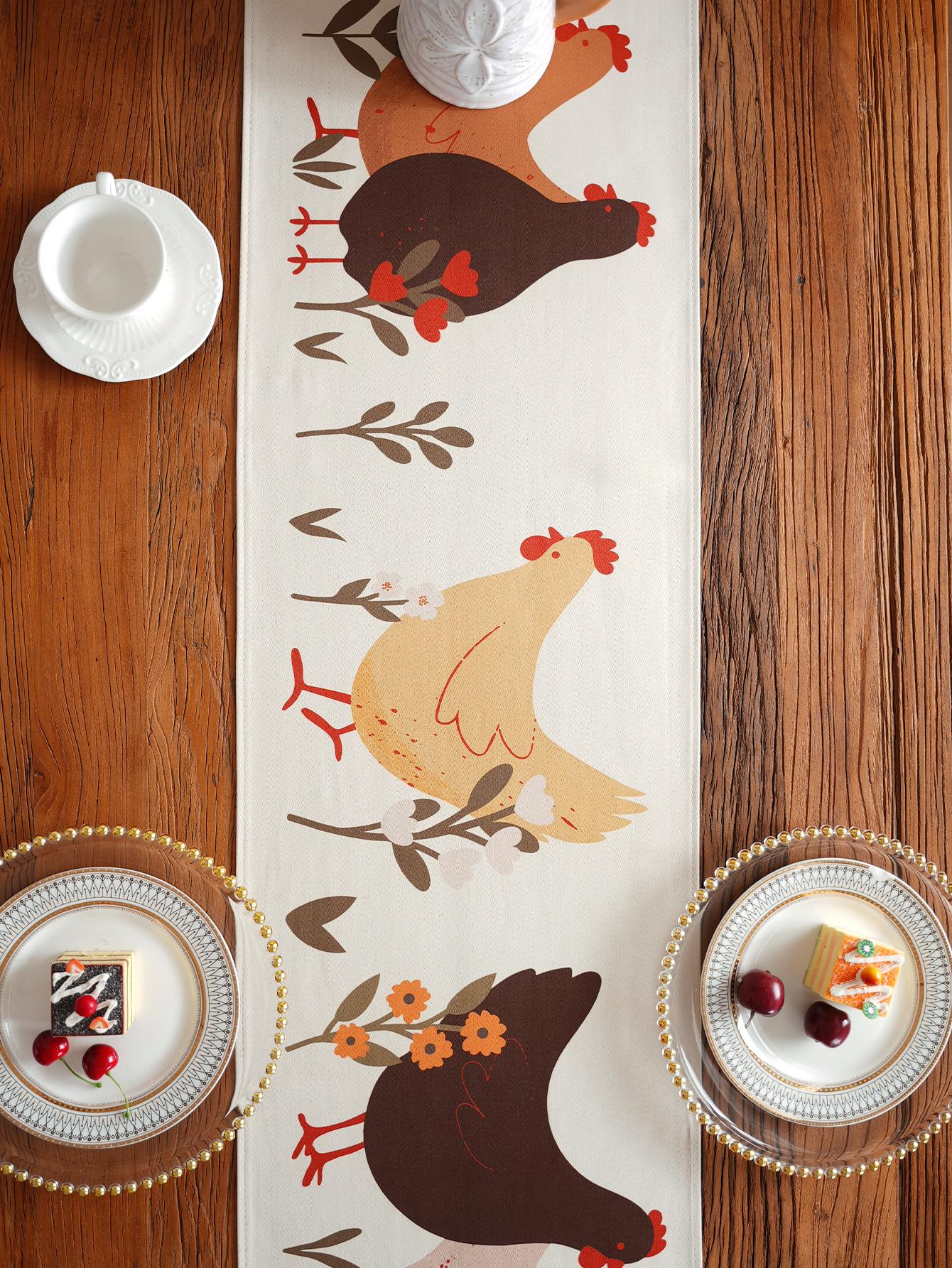 

Thickened Chicken Print Tassel Table Runner Decorative Mat for Living Room Bedroom Dining Table Tea Table Home Decor Other&30x90cm белый