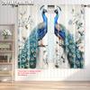 2pcs, Curtains&Window Treatment Plane Printing Blue Romantic Peacock Floral Versatile Polyester Fabric (without Rod) Stuff