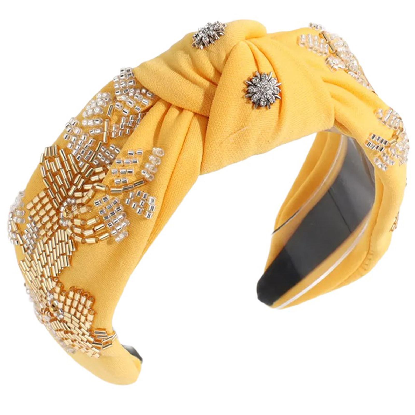

Knotted Turban Headband for Women NonSlip Spring Hairband Rhinestones Bead Studded Headbands for Girl Hair Styling One Size