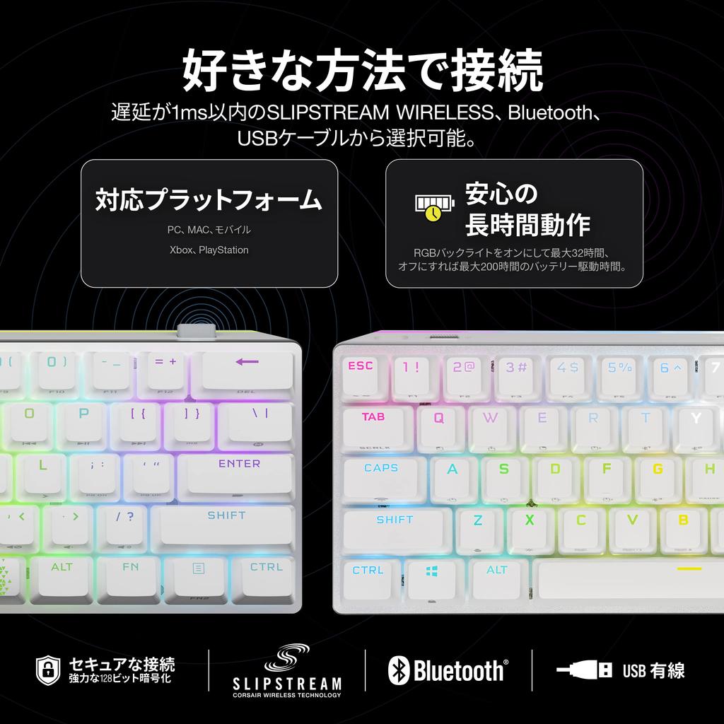 CORSAIR K70 PRO MINI RGB Wireless Gaming MX SPEED 60% Keyboard, Hot-Swap Keyboard, White, Switches, CH-9189114-JP