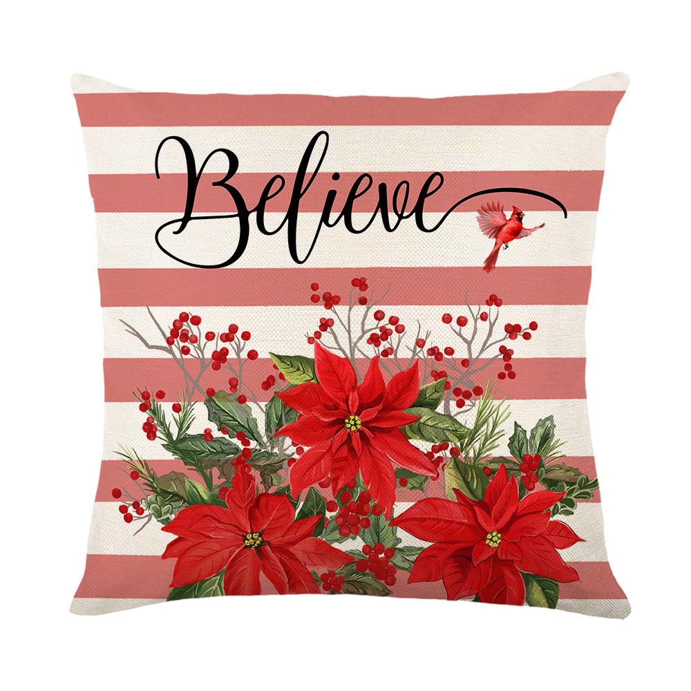 Christmas Striped Letter Print Pillow Cover Linen Home Sofa Cushion Cover Bedroom Pillow Cover