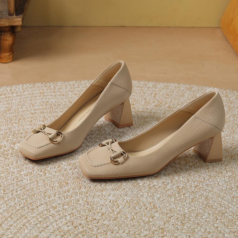 

Классические туфли-лодочки из овчины с толстым каблуком и квадратным носком в стиле ретро с неглубоким вырезом и высоким каблуком СМ можно носить с двумя каблуками 39 абрикосовый