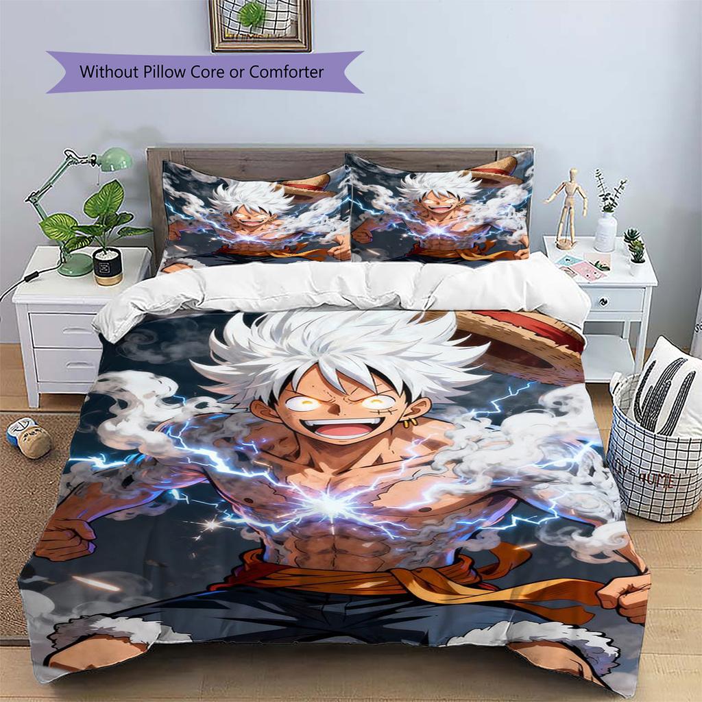 Luffy Patterned Pillowcase & Duvet Cover Set Anime Bedding for Bedroom Decor Nice Present for Fans.-TING